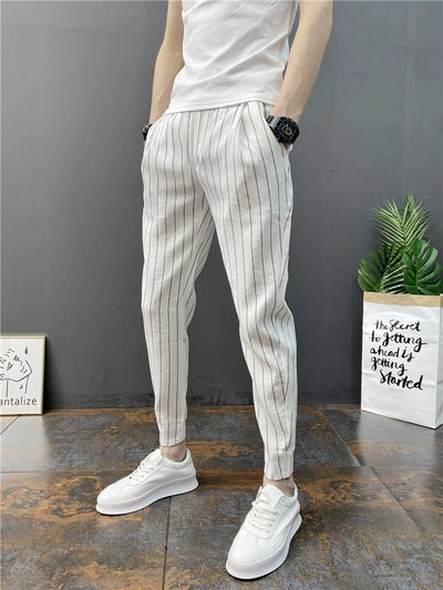 Pantalones Casuales Slim Fit Hombre con Rayas Verticales para Primavera y Verano - Image 19