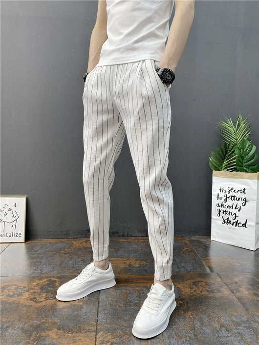 Pantalones Casuales Slim Fit Hombre con Rayas Verticales para Primavera y Verano - Image 19