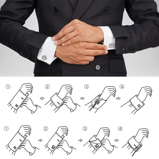 Juego de Clips de Corbata y Gemelos con Cristales Negros y Patrón Floral Esmaltado en Oro y Plata - Image 64