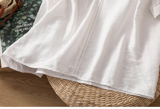 Blusa Suelta de Algodón y Lino con Escote V y Manga Corta para Mujer - Image 45