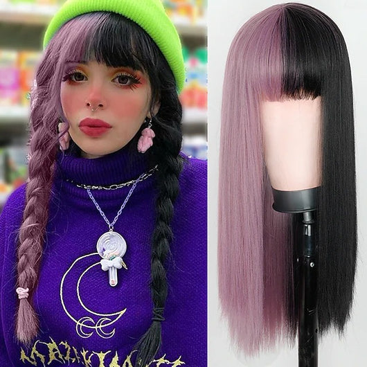 Peluca Cosplay Bicolor con Flequillo Liso - Doble Tono - Image 45