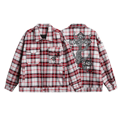 Camisa Tipo Jacket a Cuadros Holgada de Manga Larga Unisex - Image 8