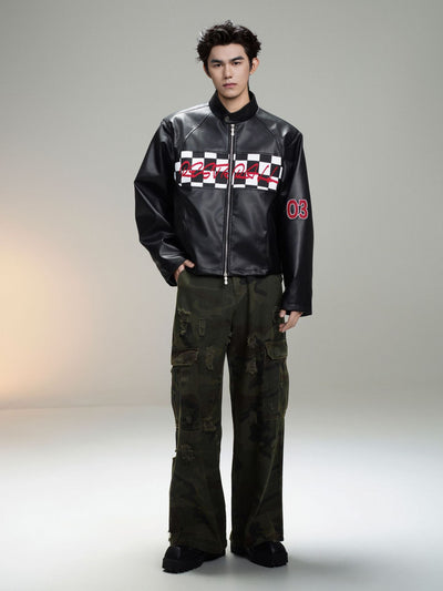 Chaqueta de Cuero Estilo Retro Americano con Detalles de Tartán - Image 64