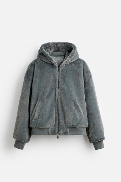 Chaqueta Bomber Reversible con Capucha de Cuero Sintético para Hombre - Image 19