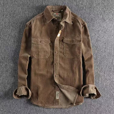 Camisa de Pana Vintage Lavada Manga Larga para Hombre - Image 11