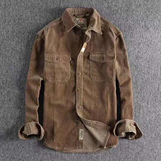 Camisa de Pana Vintage Lavada Manga Larga para Hombre - Image 11