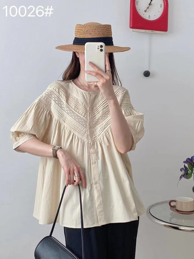 Blusa Clásica de Encaje Cuello Redondo Manga Corta - Image 22