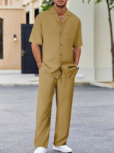 Conjunto de Traje Casual para Hombre: Camisa de Solapa con Botones y Pantalón Recto - Image 22