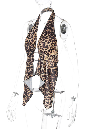 Chaleco Cardigan Corto Estampado Leopardo con Halter para Mujer - Image 27