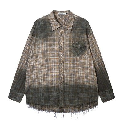 Camisa Plaid Degradado con Bordes Deshilachados - Image 8