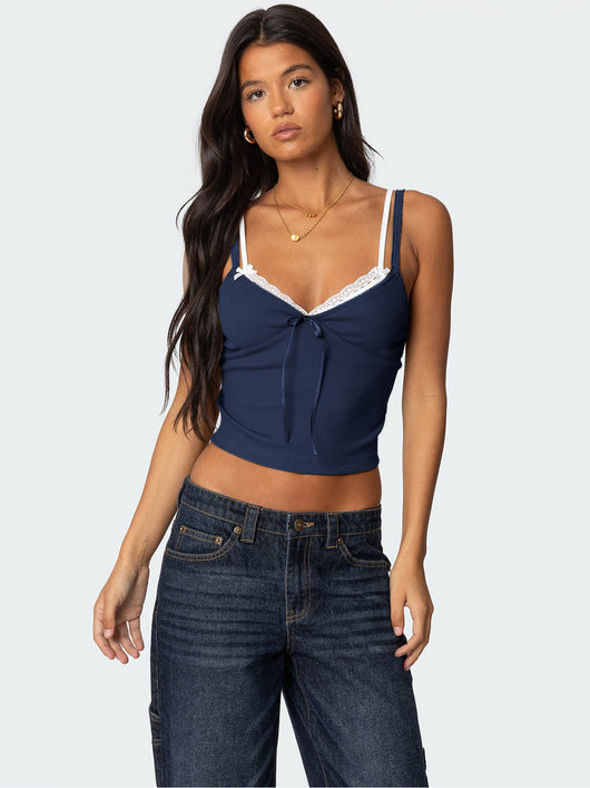 Blusa Elegante Lazo Contraste de Colores con Encaje Falsa Dos Piezas - Image 17