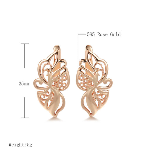 Aretes de Oro Rosado 585 Diseño Minimalista Calado para Mujer - Image 8