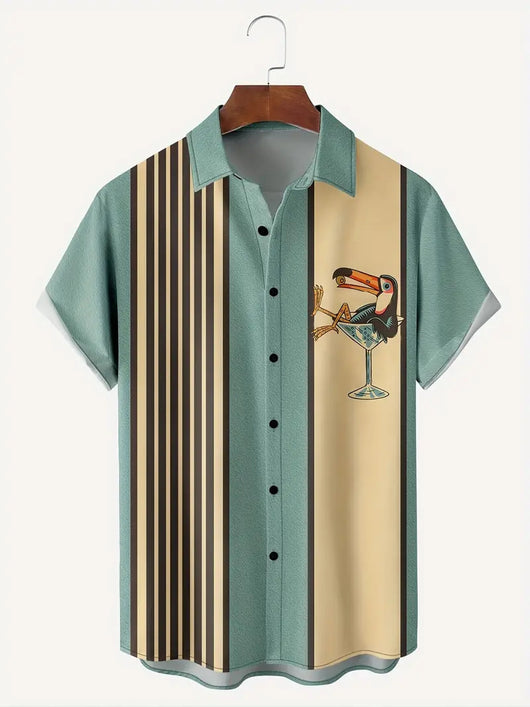 Camisa Hawaiana de Rayas con Cierre de Hebilla para Hombre - Image 12