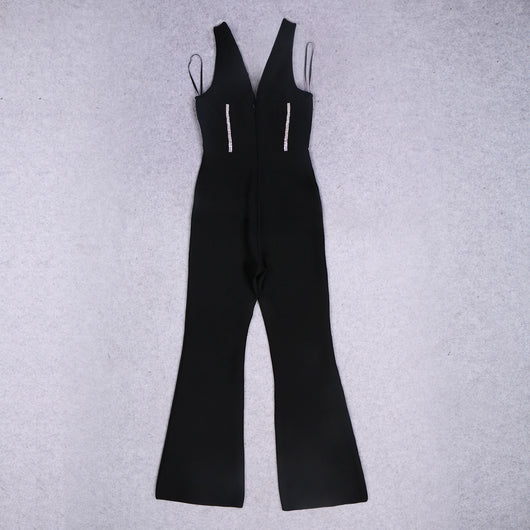 Jumpsuit Bandage Escotado con Espalda Descubierta y Diamantes - Image 11