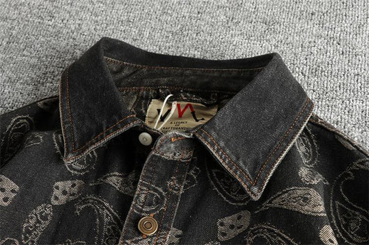 Camisa Denim Retro Lujo Suave con Patrón Paisley - Manga Larga Estilo Americano - Image 10