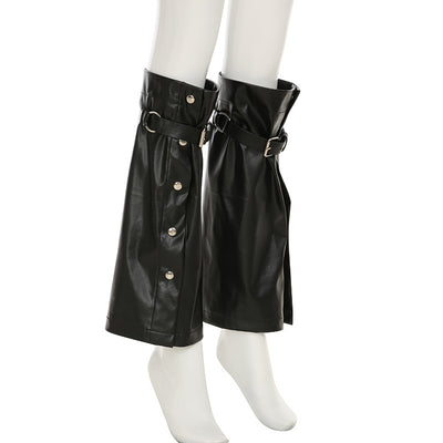Calentador de Pierna Cuero Negro con Hebilla Metal Punk - Image 33