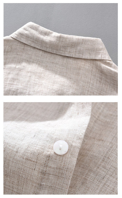 Camisa de Lino Transpirable Suelta para Hombre Color Sólido - Image 15