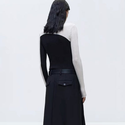 Cardigan Tejido Bicolor Irregular Ajustado de Manga Larga para Otoño e Invierno - Image 38