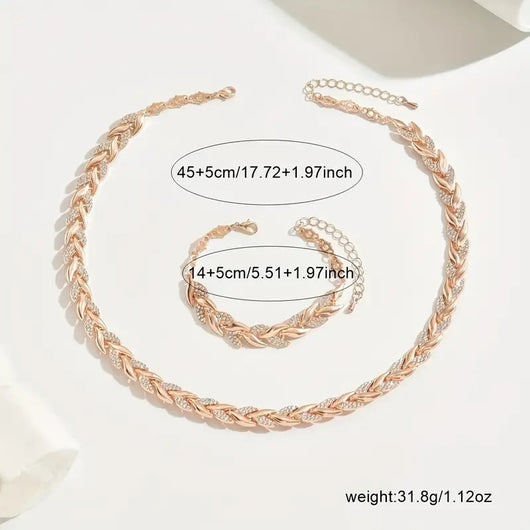 Juego de Collar y Pulsera de Hoja de Cristal con Rhinestones - Joyería Elegante para Mujer - Image 14