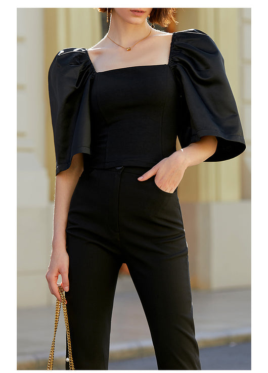 Blusa Elegante Retro con Cuello Cuadrado y Mangas Farol - Image 26