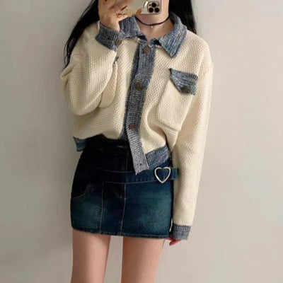 Cardigan Tejido de Rayas Multicolor Contrastante para Mujer - Image 14