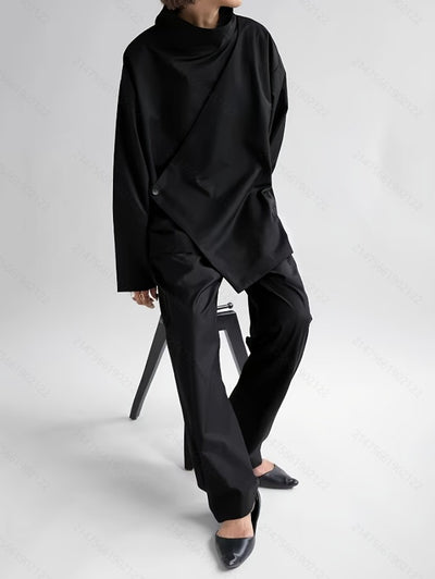 Camisa Elegante de Manga Larga con Cuello Cascada Oscuro - Image 13