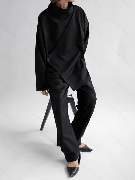 Camisa Elegante de Manga Larga con Cuello Cascada Oscuro - Image 13