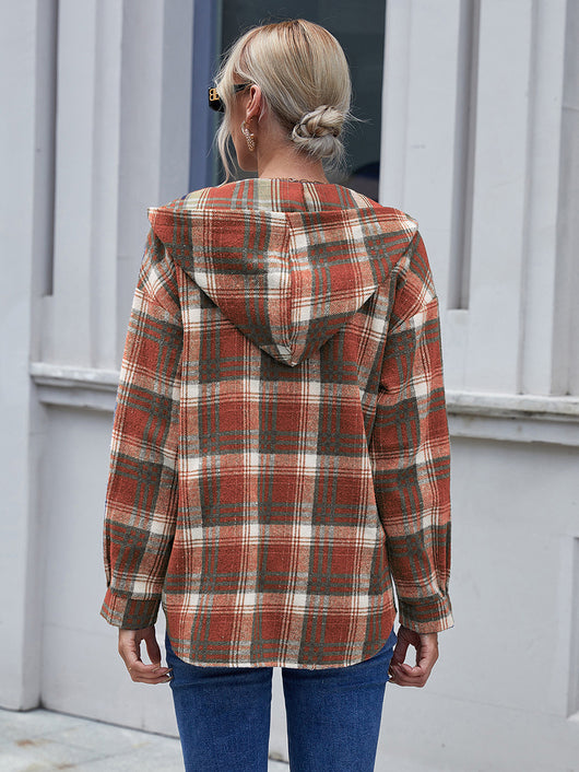 Chaqueta Abierta Casual de Cuadros con Capucha y Manga Larga - Image 13