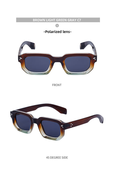 Men's square frame sunglasses with a two-tone brown and black frame, dark green lenses, and tortoise shell temples. - Image 29