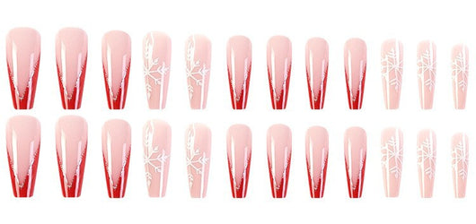 Uñas Postizas Navideñas con Diseño de Copos de Nieve y Rayas - Image 10