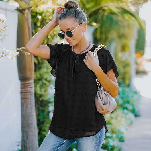 Blusa de Lunares en Gasa Manga Corta para Mujer - Image 13