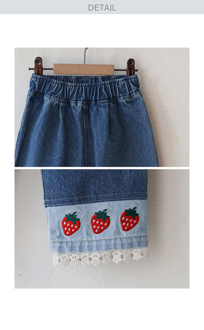 Jeans Casuales con Bordado de Fresa y Encaje - Image 33
