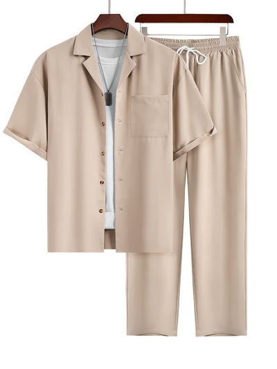 Conjunto de Traje Casual para Hombre: Camisa de Solapa con Botones y Pantalón Recto - Image 20