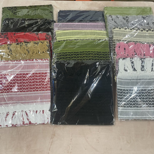 Black and grey patterned shemagh scarf made of 100% cotton, featuring geometric designs and tassels. - Image 28