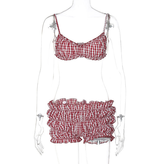 Bikini de Cintura Alta a Cuadros Estilo Europeo para Mujer - Image 20