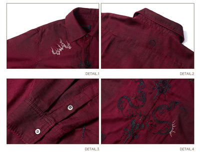 Camisa de Terciopelo Satinado Rojo Vino con Patrón Totem - Image 19
