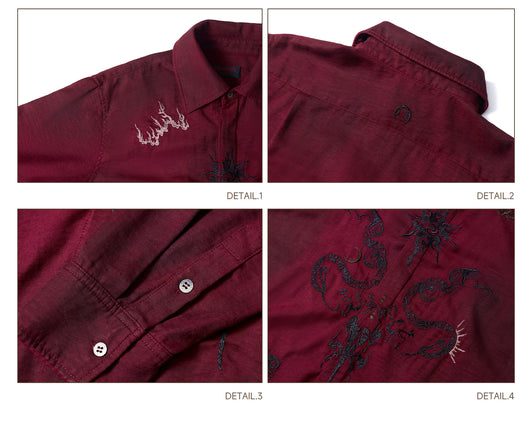 Camisa de Terciopelo Satinado Rojo Vino con Patrón Totem - Image 19