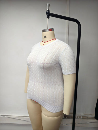 Suéter de Cuello Redondo Cómodo con Costillas y Manga Corta - Image 25