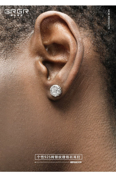 Aretes de Plata Esterlina 925 con Diamante Texturizado para Hombre - Image 8