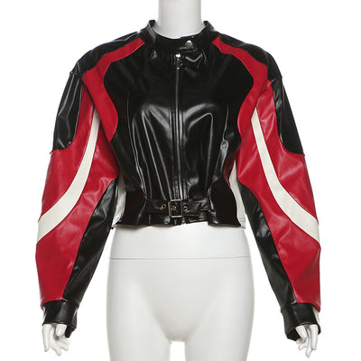 Chaqueta de Cuero PU Slim Fit Cuello Redondo para Motociclista - Image 14