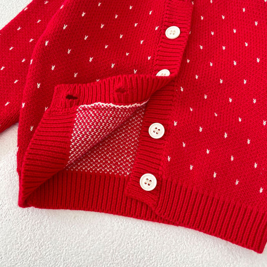 Cardigan Tejido Jacquard Rojo para Niña - Abrigo Elegante Otoño - Image 14