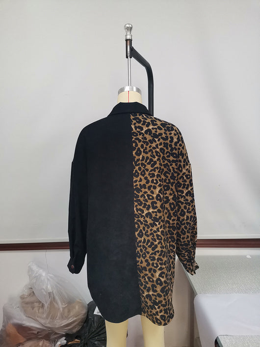 Blusa Suelta Estampado Leopardo Manga Larga Bicolor para Mujer - Image 39