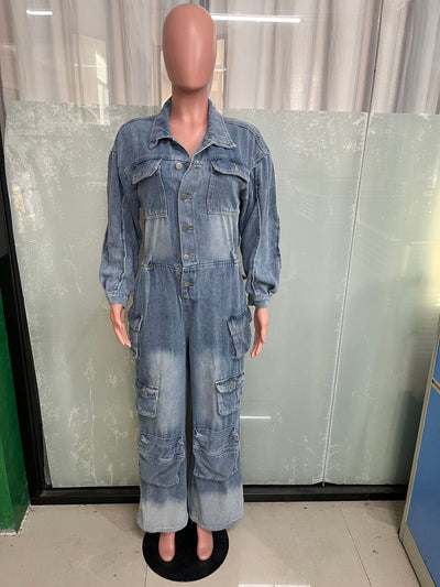 Jumpsuit Denim Overol Lavado Vintage con Múltiples Bolsillos - Image 24