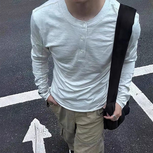 Camiseta Lujo Ligero Cuello Henry Bordado Manga Larga Unisex - Image 9