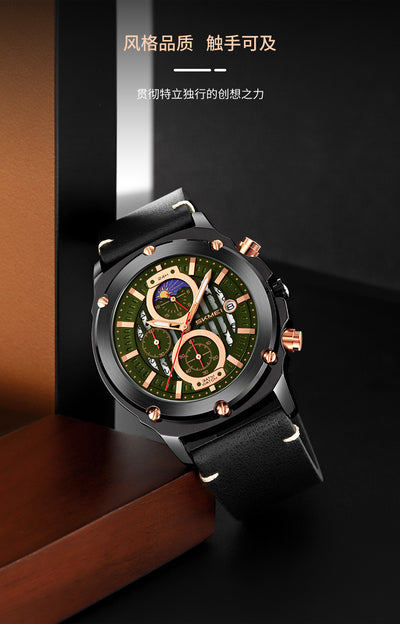 Reloj de Hombre Cuero con Tres Esferas y Seis Agujas - Cuarzo Premium - Image 13