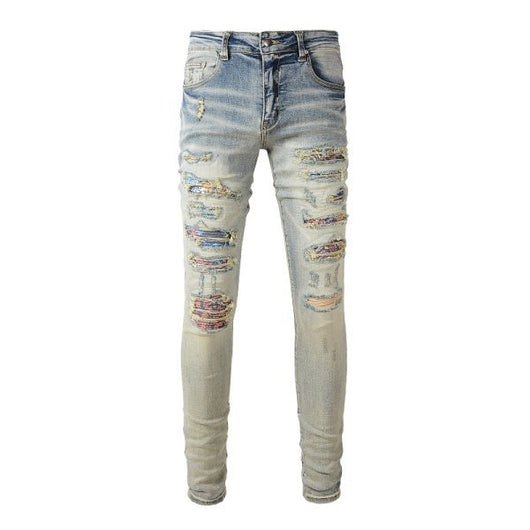 Pantalones Vaqueros Vintage Rotos para Hombre con Estampado de Gato y Parches - Image 16