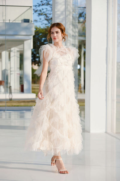 Vestido Elegante sin Mangas con Cuello Tortuga y Falda Tableada Bordada - Image 47