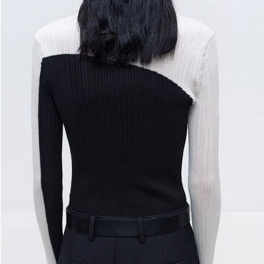 Cardigan Tejido Bicolor Irregular Ajustado de Manga Larga para Otoño e Invierno - Image 28