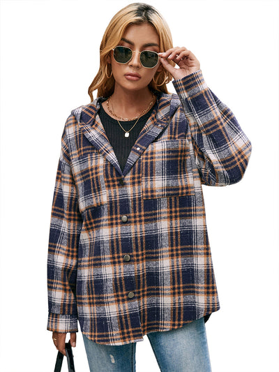 Chaqueta Abierta Casual de Cuadros con Capucha y Manga Larga - Image 16