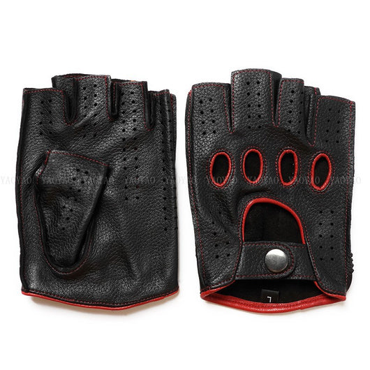 Guantes de Cuero Mitad Dedo para Motociclismo y Actividades al Aire Libre - Image 21